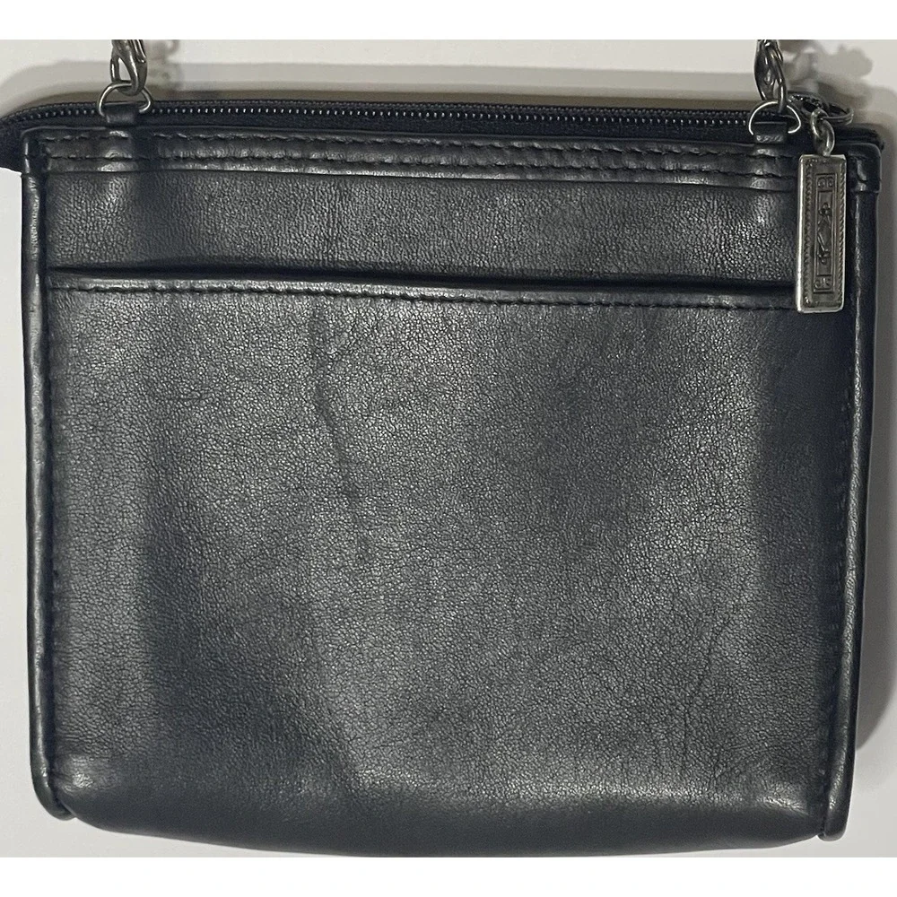 Brighton Black Beaded Check Crossbody Bag Detachable Braided Leather Strap Small